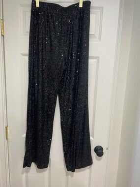 Black Sequin Wide-Leg Pants - Elegant Evening Style